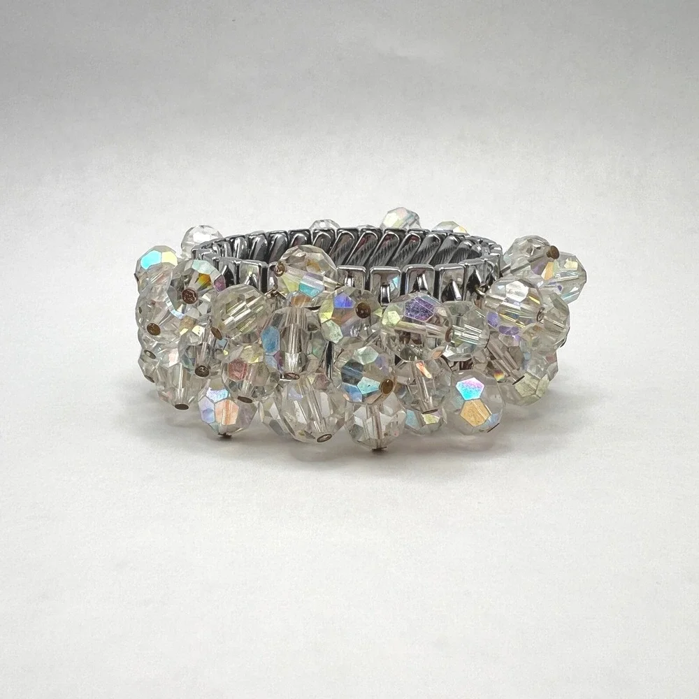 Vintage Aurora Borealis Cha‎ Cha Expansion Stretch Bracelet Crystal AB Japan MCM